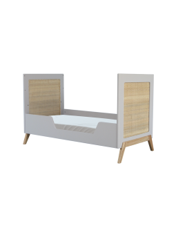 Evolutive Cot Bed in rattan 60x120 cm with solid wood light grey model Marélia by Théo Bébé