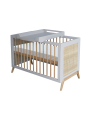 Evolutive Cot Bed in rattan 60x120 cm with solid wood light grey model Marélia by Théo Bébé