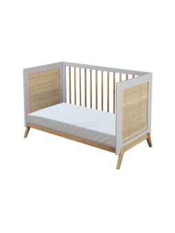 Evolutive Cot Bed in rattan 60x120 cm with solid wood light grey model Marélia by Théo Bébé