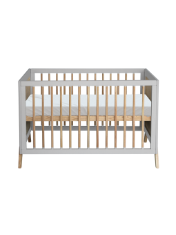 Evolutive Cot Bed in rattan 60x120 cm with solid wood light grey model Marélia by Théo Bébé