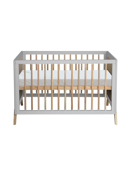Evolutive Cot Bed in rattan 60x120 cm with solid wood light grey model Marélia by Théo Bébé