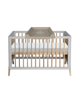 Evolutive Cot Bed in rattan 60x120 cm with solid wood light grey model Marélia by Théo Bébé