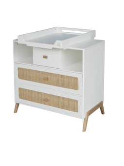 Children's chest of drawers with changing table in rattan with solid wood details model Marélia by Théo Bébé