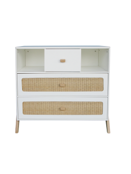 Children's chest of drawers with changing table in rattan with solid wood details model Marélia by Théo Bébé