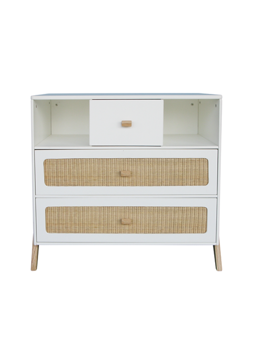 Children's chest of drawers with changing table in rattan with solid wood details model Marélia by Théo Bébé