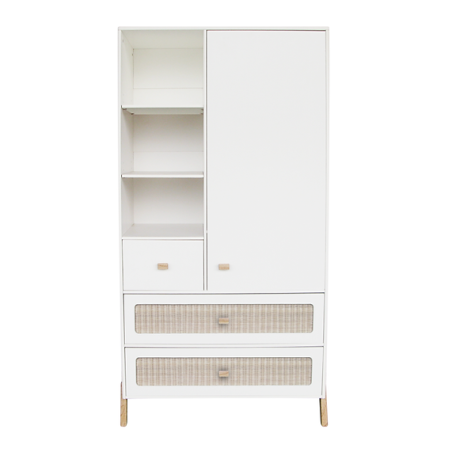 White wooden wardrobe for children bedrooms with legs in solid white cedar and rattan - Théo Bébé