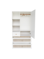 White wooden wardrobe for children bedrooms with legs in solid white cedar and rattan - Théo Bébé