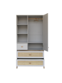 White wooden wardrobe for children bedrooms with legs in solid white cedar and rattan - Théo Bébé