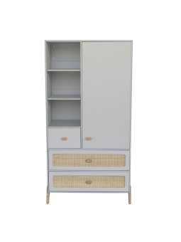 White wooden wardrobe for children bedrooms with legs in solid white cedar and rattan - Théo Bébé