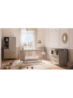 White wooden wardrobe for children bedrooms with legs in solid white cedar and rattan - Théo Bébé