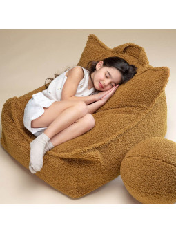 Pouf a sacco in tessuto teddy caramello per bambini - Wigiwama