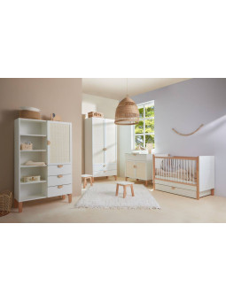 Cradle Cot Bed for children's bedroom in White MDF and Rattan exotic colonial style - Ratata by BellAmy