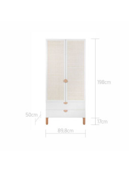 Armadio Guardaroba a 2 ante o per la cameretta dei Bambini in MDF Bianco e Rattan stile coloniale esotico - Ratata by BellAmy