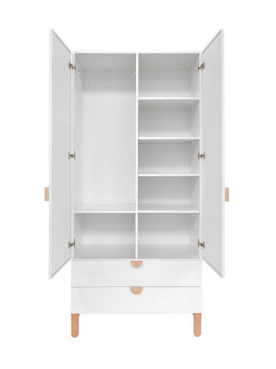 2-Door Wardrobe for children's bedroom in White MDF and Rattan exotic colonial style - Ratata by BellAmy