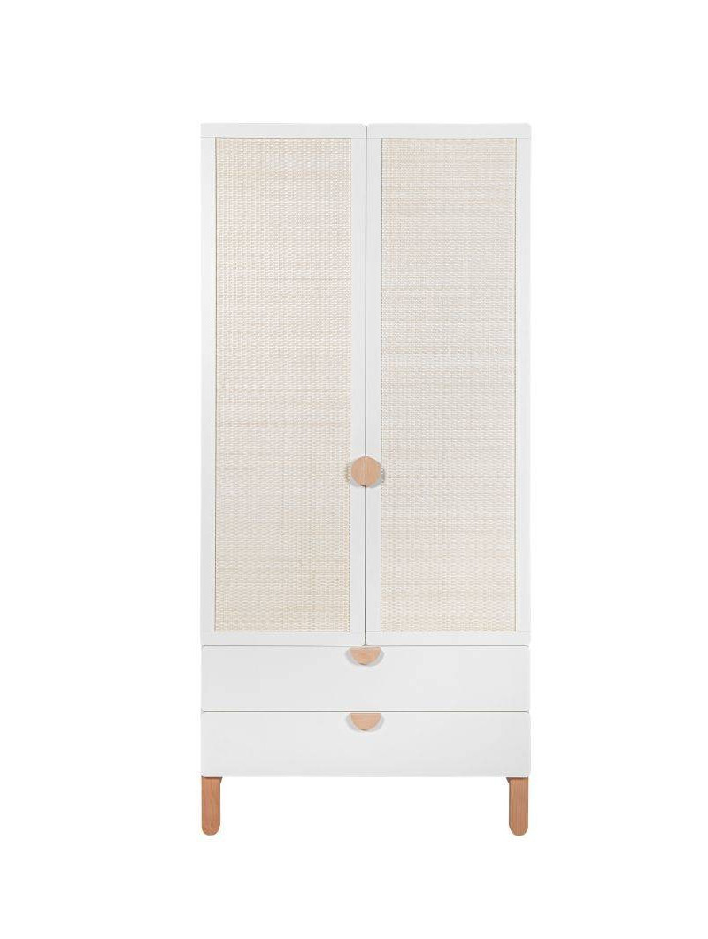 Armadio Guardaroba a 2 ante o per la cameretta dei Bambini in MDF Bianco e Rattan stile coloniale esotico - Ratata by BellAmy