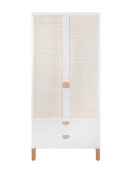 Armadio Guardaroba a 2 ante o per la cameretta dei Bambini in MDF Bianco e Rattan stile coloniale esotico - Ratata by BellAmy