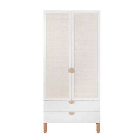 2-Door Wardrobe for children's bedroom in White MDF and Rattan exotic colonial style - Ratata by BellAmy