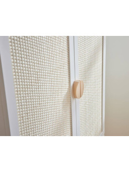 2-Door Wardrobe for children's bedroom in White MDF and Rattan exotic colonial style - Ratata by BellAmy