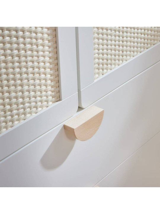 2-Door Wardrobe for children's bedroom in White MDF and Rattan exotic colonial style - Ratata by BellAmy