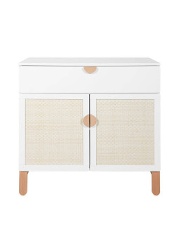 2-Door Chest with Changing table for children's bedroom in White MDF and Rattan exotic colonial style - Ratata by BellAmy