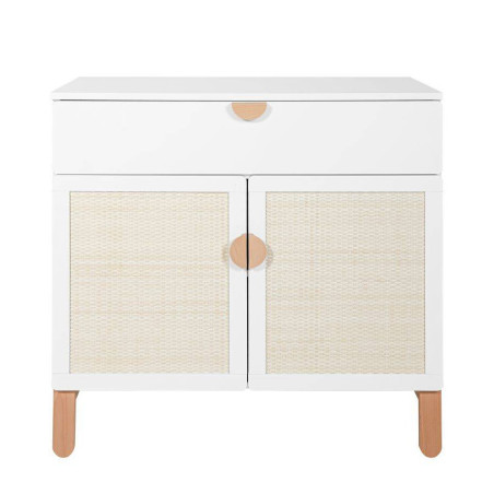 Comò a 2 ante con fasciatoio per la cameretta dei Bambini in MDF Bianco e Rattan stile coloniale esotico - Ratata by BellAmy