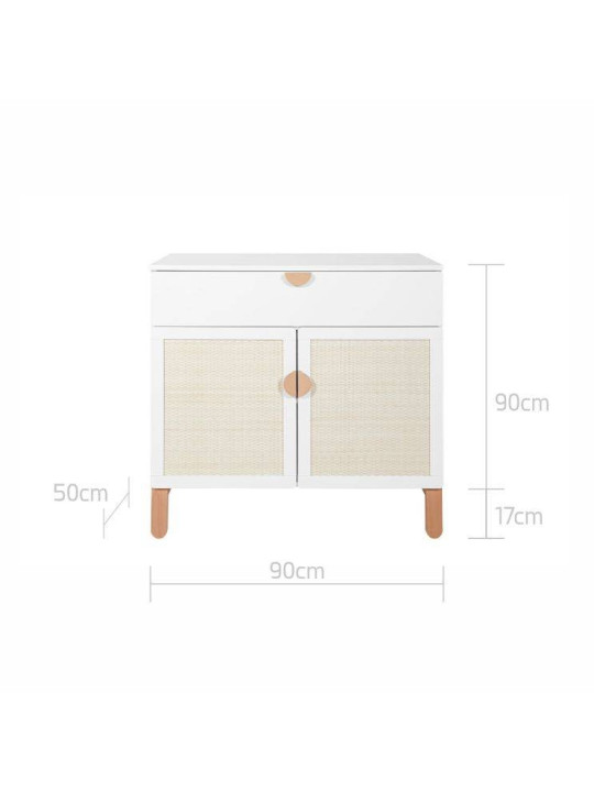Comò a 2 ante con fasciatoio per la cameretta dei Bambini in MDF Bianco e Rattan stile coloniale esotico - Ratata by BellAmy