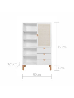 Bookcase for children's bedroom in White MDF and Rattan exotic colonial style - Ratata by BellAmy