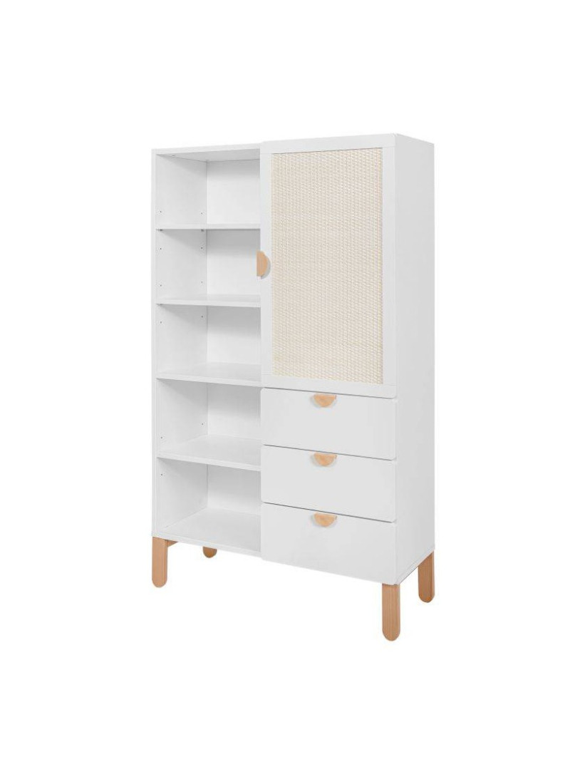 Bookcase for children's bedroom in White MDF and Rattan exotic colonial style - Ratata by BellAmy