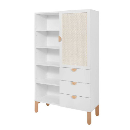 Bookcase for children's bedroom in White MDF and Rattan exotic colonial style - Ratata by BellAmy