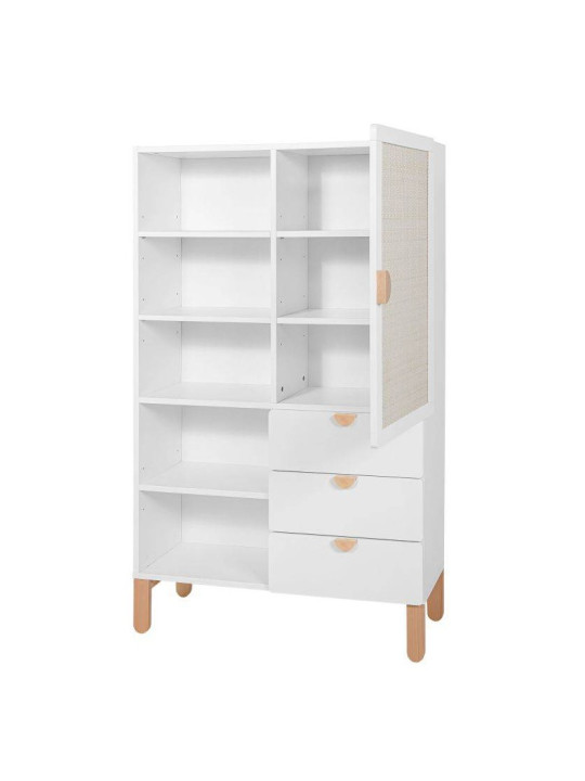 Bookcase for children's bedroom in White MDF and Rattan exotic colonial style - Ratata by BellAmy