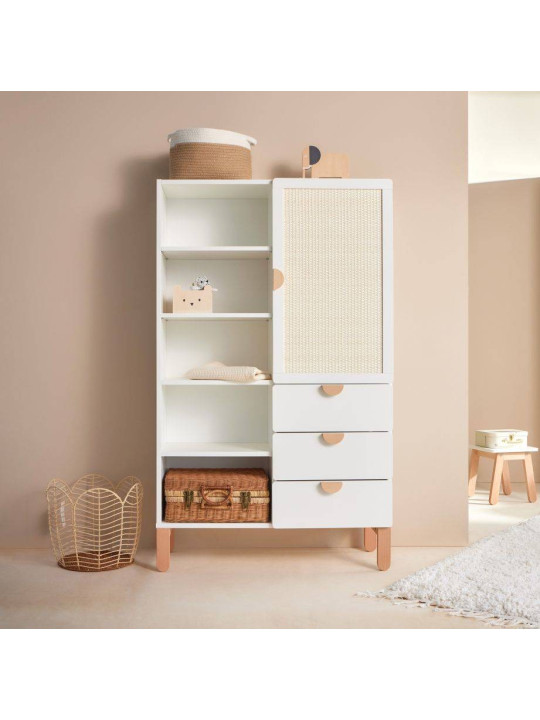 Bookcase for children's bedroom in White MDF and Rattan exotic colonial style - Ratata by BellAmy