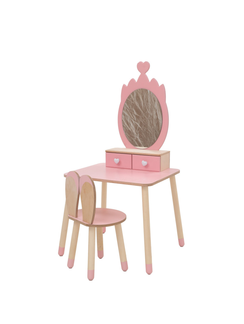 Beauty table crown with rabbit chair pink/natural