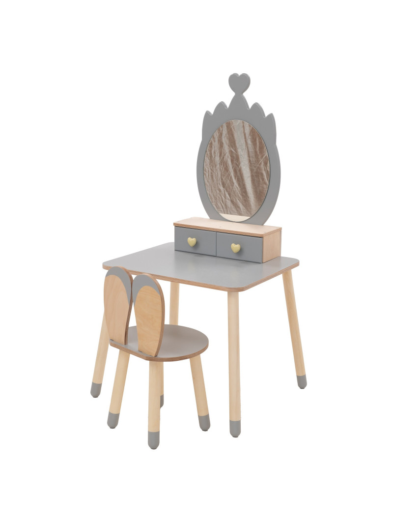 Beauty table crown with rabbit chair grey/natural
