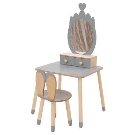 Beauty table crown with rabbit chair grey/natural