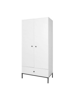 Armadio Guardaroba a 2 ante per la cameretta dei Bambini in MDF Bianco e metallo nero - Lumi by BellAmy