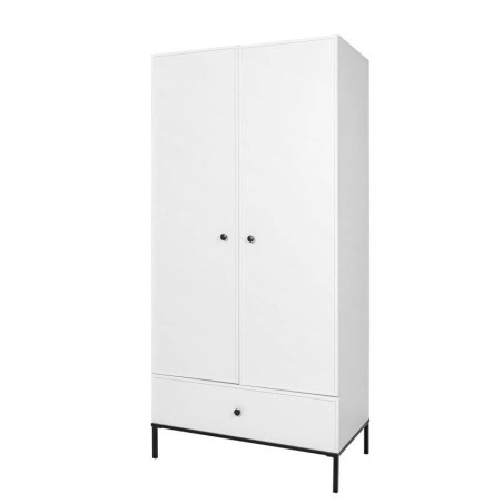Armadio Guardaroba a 2 ante per la cameretta dei Bambini in MDF Bianco e metallo nero - Lumi by BellAmy