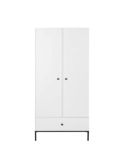 Armadio Guardaroba a 2 ante per la cameretta dei Bambini in MDF Bianco e metallo nero - Lumi by BellAmy