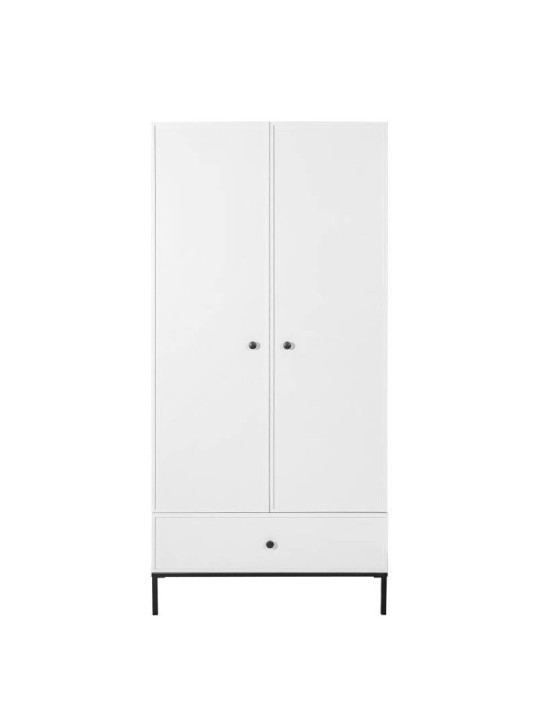Armadio Guardaroba a 2 ante per la cameretta dei Bambini in MDF Bianco e metallo nero - Lumi by BellAmy