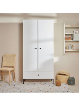 Armadio Guardaroba a 2 ante per la cameretta dei Bambini in MDF Bianco e metallo nero - Lumi by BellAmy