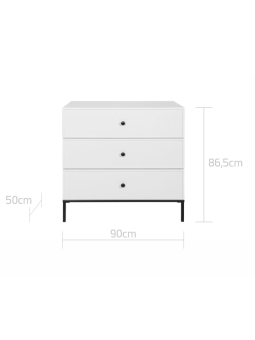 3-drawer Chest for children's bedroom in White MDF and black metal details - Lumi by BellAmy