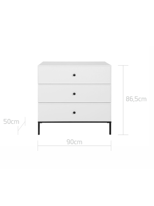 3-drawer Chest for children's bedroom in White MDF and black metal details - Lumi by BellAmy