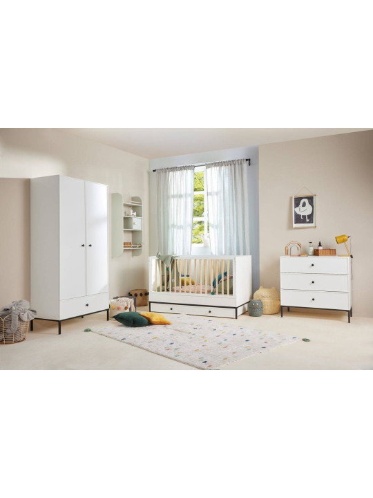 3-drawer Chest for children's bedroom in White MDF and black metal details - Lumi by BellAmy