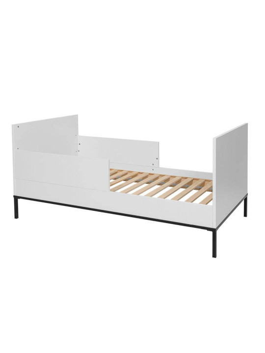 Cot bed 70x140 for children's bedroom in White MDF and black metal details - Lumi by BellAmy