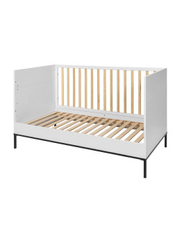 Culla trasformabile in lettino 70x140 per la cameretta dei Bambini in MDF Bianco e accessori in metallo nero - Lumi by BellAmy