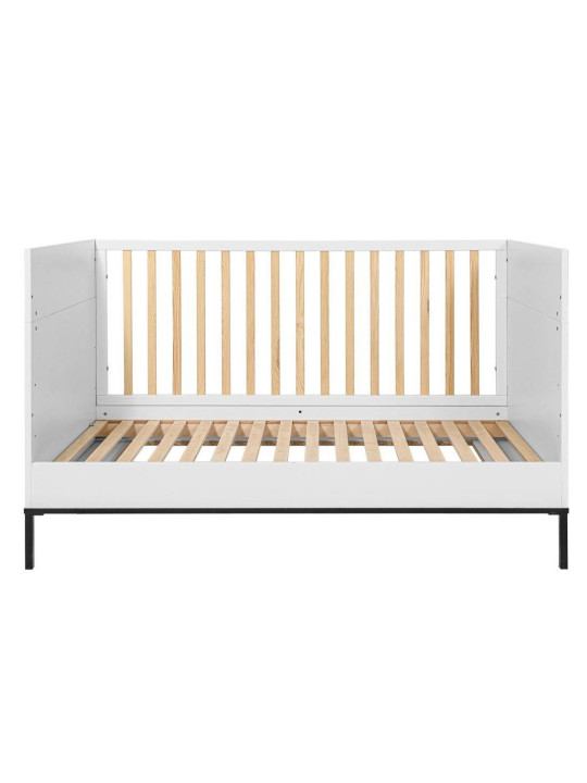 Cot bed 70x140 for children's bedroom in White MDF and black metal details - Lumi by BellAmy