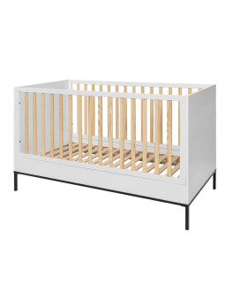 Culla trasformabile in lettino 70x140 per la cameretta dei Bambini in MDF Bianco e accessori in metallo nero - Lumi by BellAmy