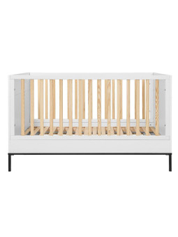 Cot bed 70x140 for children's bedroom in White MDF and black metal details - Lumi by BellAmy