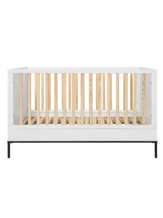 Culla trasformabile in lettino 70x140 per la cameretta dei Bambini in MDF Bianco e accessori in metallo nero - Lumi by BellAmy