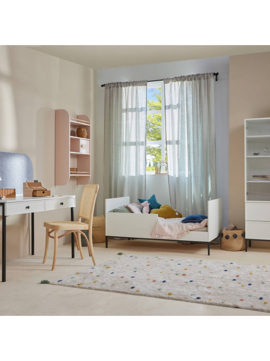 Culla trasformabile in lettino 70x140 per la cameretta dei Bambini in MDF Bianco e accessori in metallo nero - Lumi by BellAmy