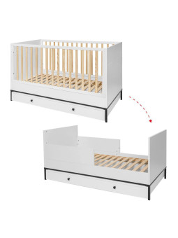 Cot bed 70x140 for children's bedroom in White MDF and black metal details - Lumi by BellAmy